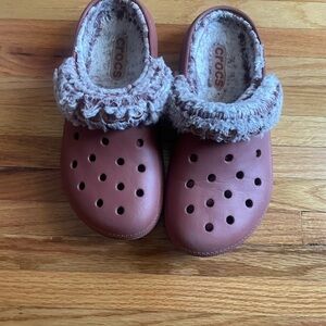 CROCS Red Fuzzy Lined Slippers